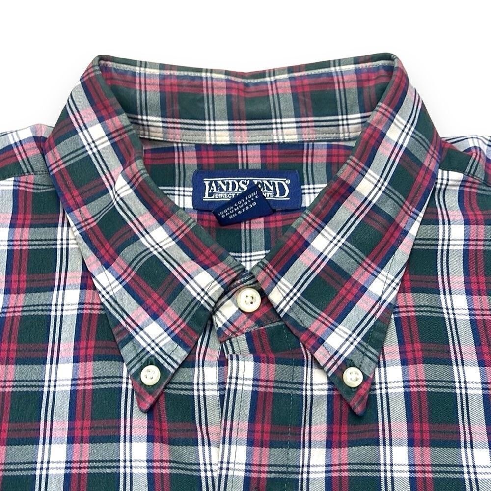 Lands End Shirt Mens Extra Large XL Green Plaid Long Sleeve Button Down Shirt - Picture 6 of 12